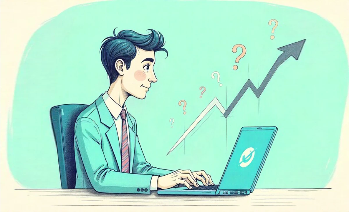 Small business owner tracking marketing ROI growth on laptop with upward trending graphs and search optimization results