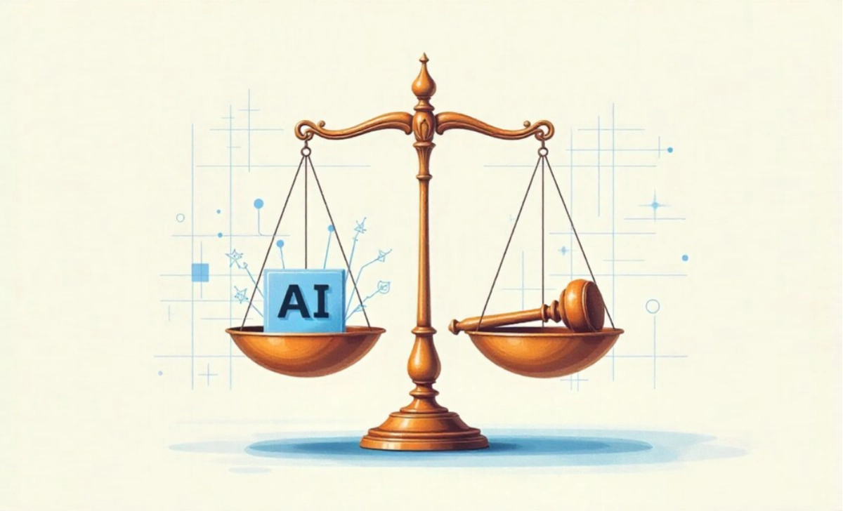 Legal tech ethics framework showing balance between technology tools and professional standards for law firms
