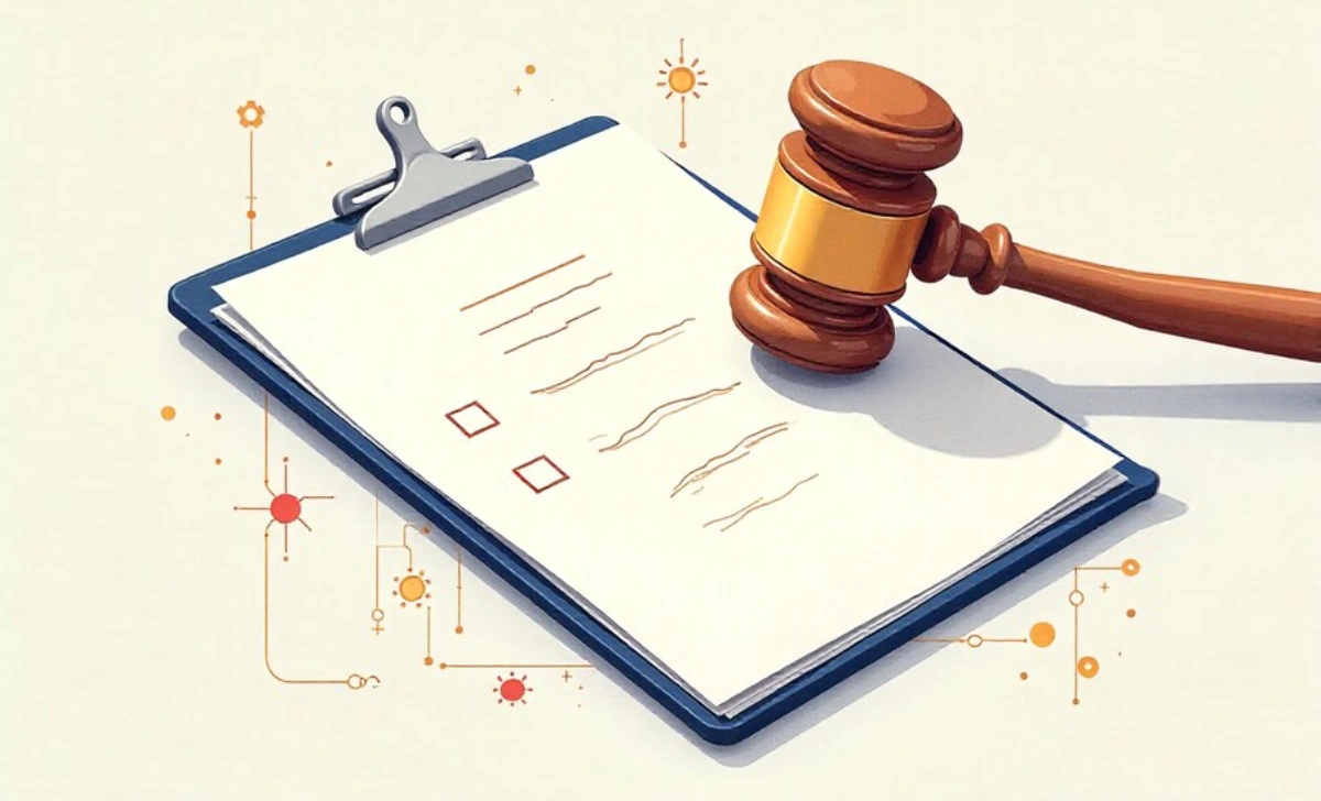 Lawyer using legal tech tools on laptop with digital security and ethics symbols representing professional obligations