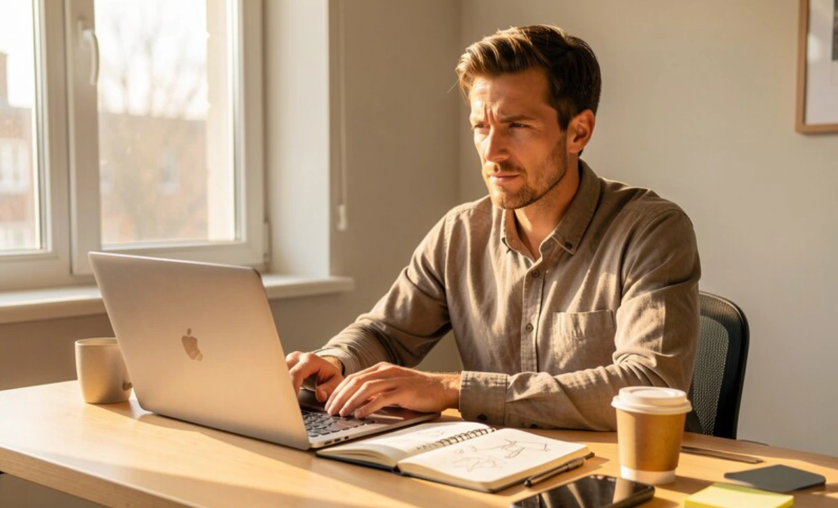 Entrepreneur working on laptop creating business plan and learning what is an entrepreneur