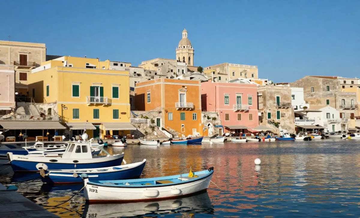 Marina Corricella in Procida, Italy, the colorful harbor that served as the visual heart of Mongibello in The Talented Mr. Ripley
