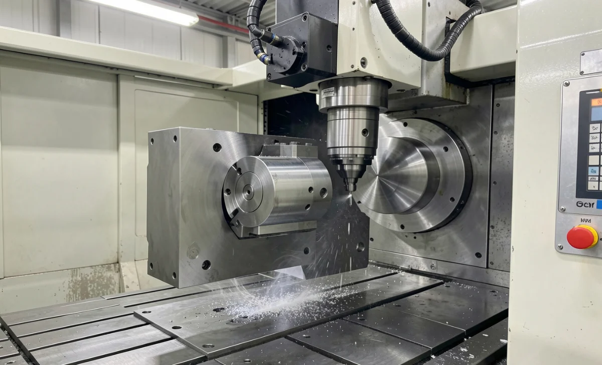 Winkelbohrspindel angle drilling spindle mounted on a CNC machining center