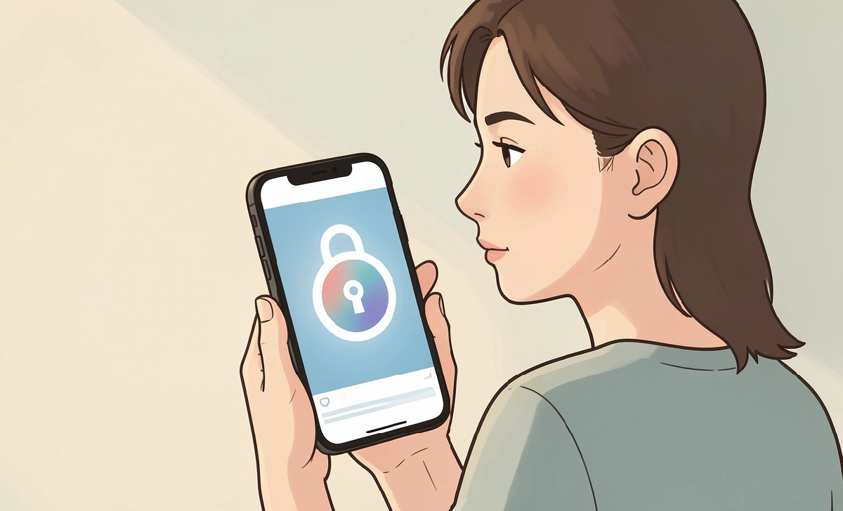 Person holding a phone with a privacy lock icon representing personal social media settings