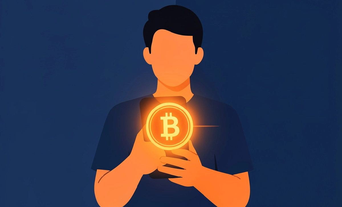 Person using a crypto betting platform on a laptop with a Bitcoin symbol on screen