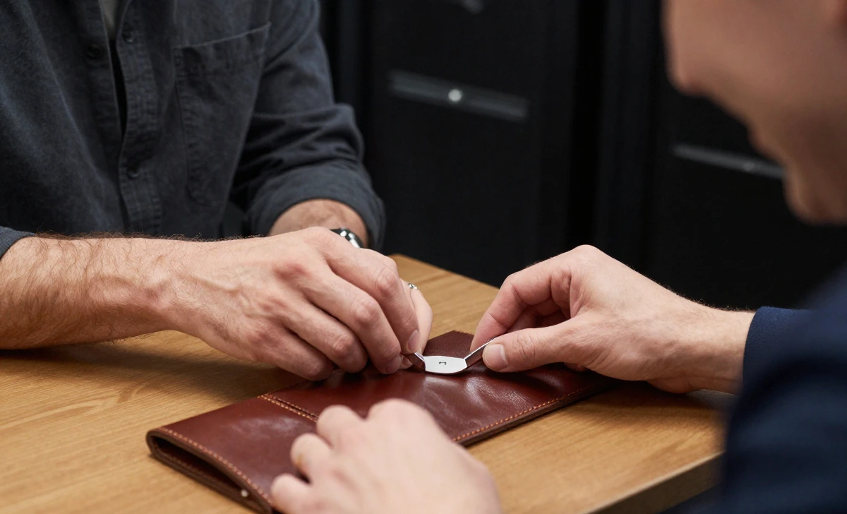 Server placing check presenter on a restaurant table