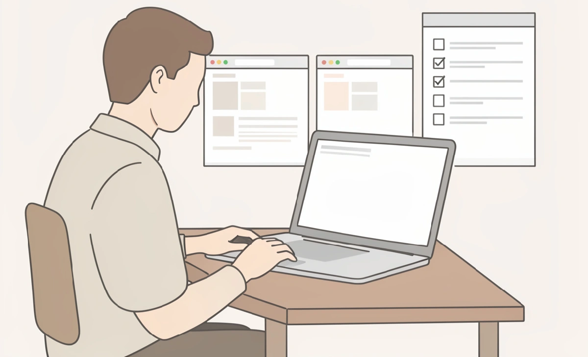 Person verifying an online username across two browser windows