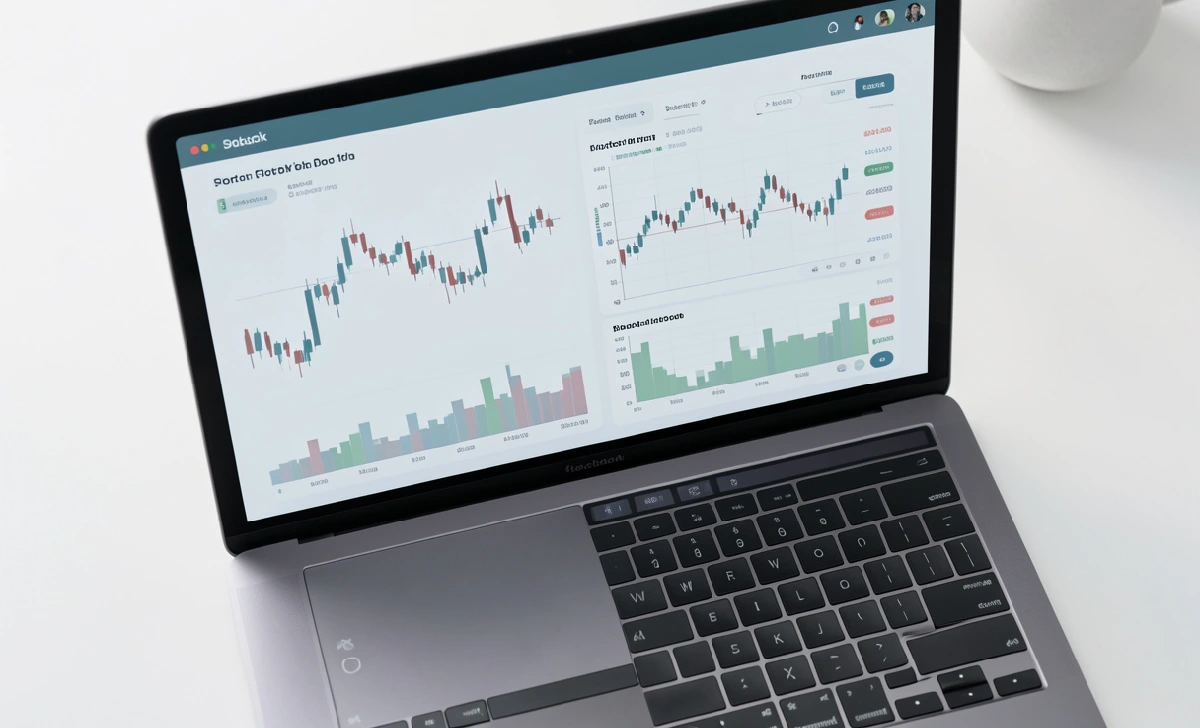 Ziimp .com trading platform dashboard showing clean price charts on a laptop screen