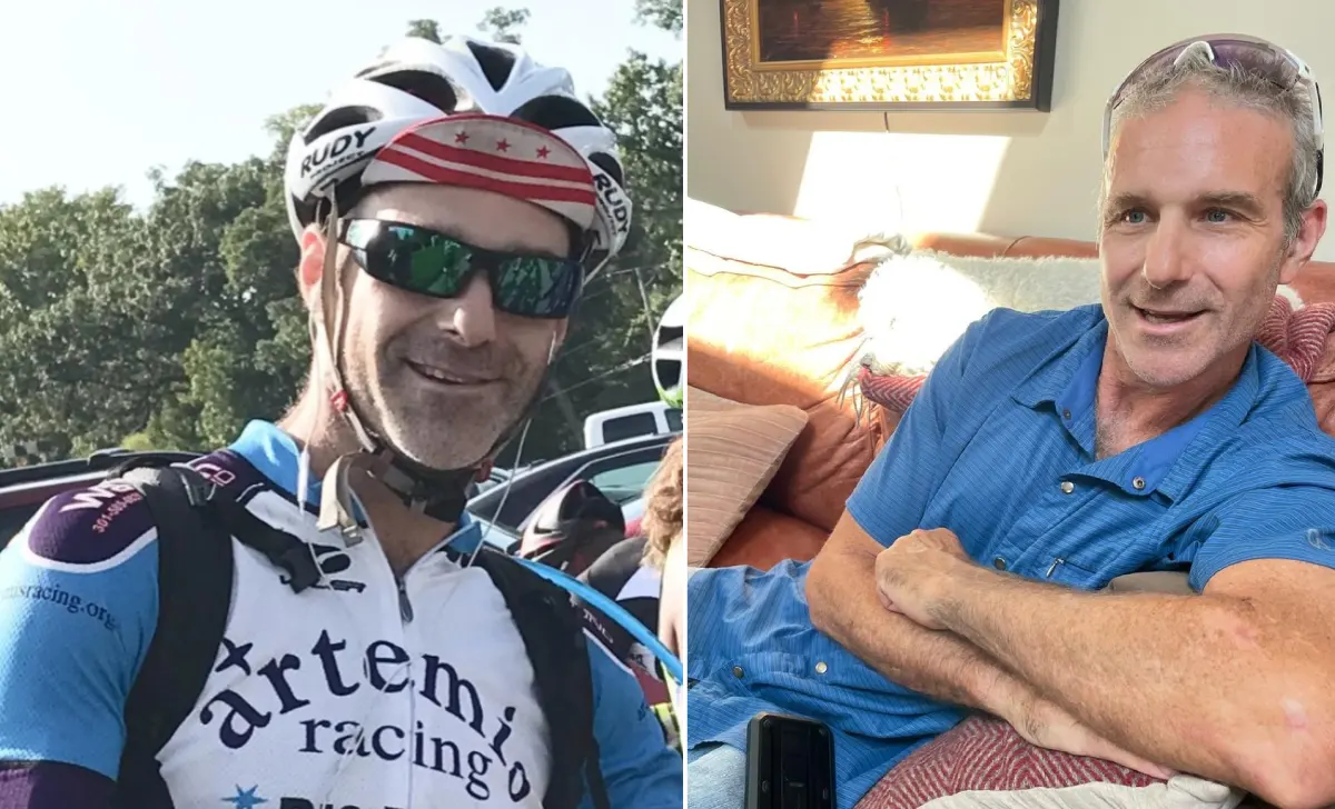 Abe Ehlers in Artemis Racing cycling gear at a race event and relaxing at home