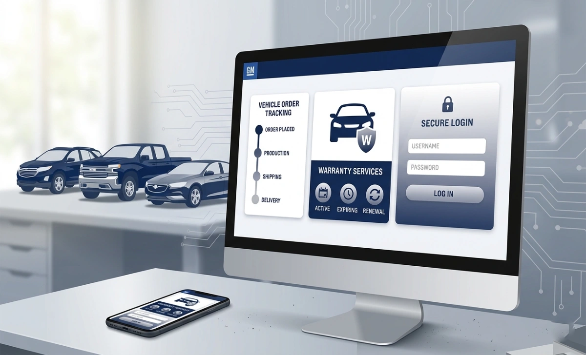 GMGlobalConnect dealer portal login screen on desktop and mobile