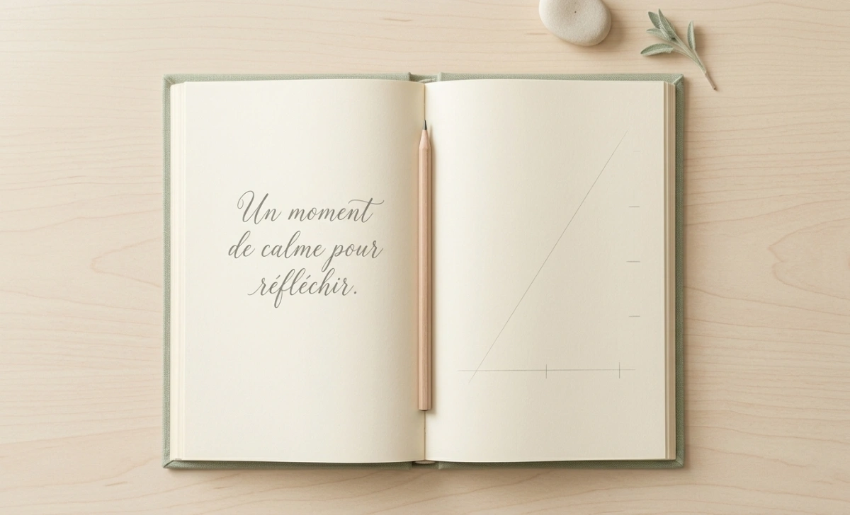 Open journal with French-inspired handwriting representing the meaning of Jememôtre and self-reflection