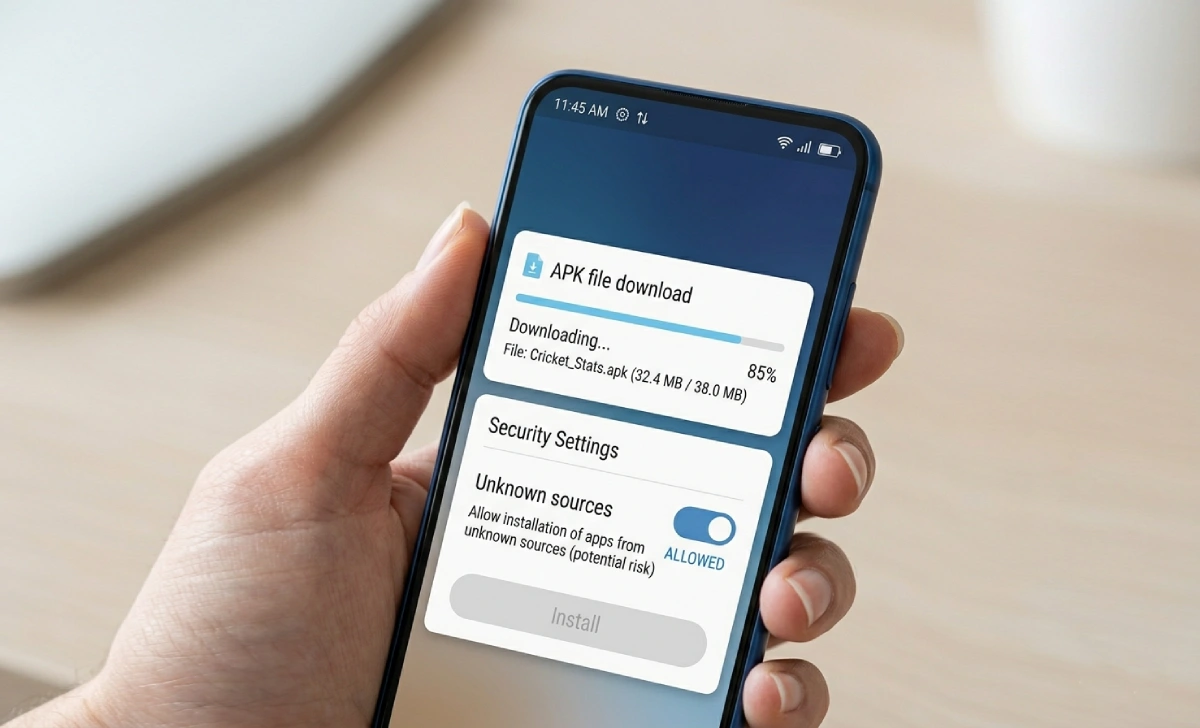 Android phone screen showing Smartcric APK download and install process