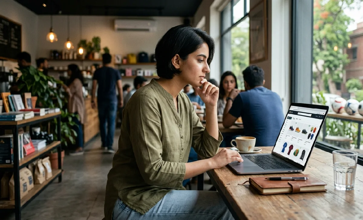 Person researching tophillsport.com review on a laptop